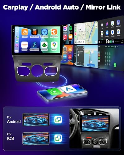 NHOPEEW 4+128G Android Car Radio for Citroen C4/DS4 2012-2018 with Wireless Carplay and Android Auto – 10 Inch Screen Supports WiFi GPS Steering Wheel Controls + Rear View Camera, Canbus