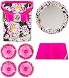 Locker Lookz Pink Peony Bin and Mirror plus Pink Gem Magnets and Fur Rug Bundle