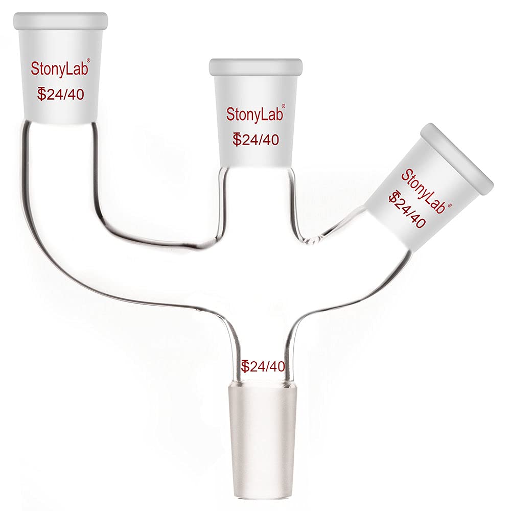 stonylab Borosilicate Glass Claisen Adapter, Three 24/40 outer Joints and One Inner Joint Claisen Distillation Adapter with 45 Degree Side Arm for Laboratory