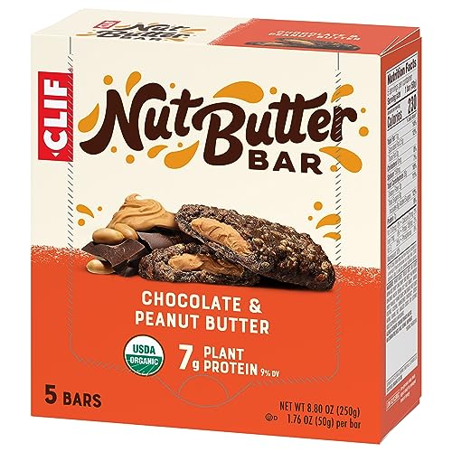 CLIF NUT BUTTER BAR – CHOCOLATE PEANUT BUTTER – ENERGY SNACK BARS – NON-GMO – USDA ORGANIC – PLANT BASED – LOW GLYCEMIC – 1.76 OZ. (5 PACK)