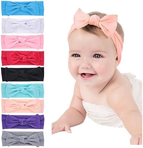 Baby Cotton Head Wrap Gilrs Elastic Knot Headbands Nursery Beanie Kids Cap (9pack cotton headband)