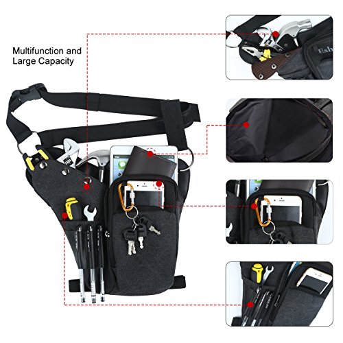 Eshow Beintasche Motorrad klein für Damen & Herren Schultertasche Bein Hüfttasche leicht wasserdicht Schwarz aus Canvas… – Bild 4