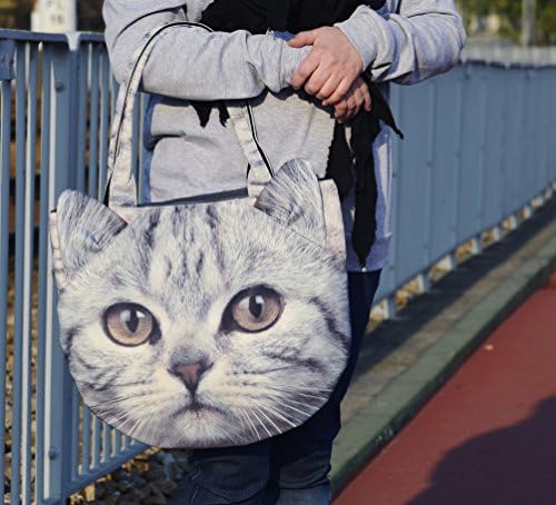 Silver White Tabby Cat Shoulder Bag Round Shape Kitty Purse