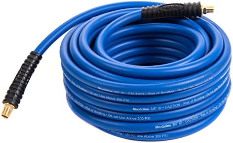 Hybrid Polymer Air Hose, 3/8inch x 50FT, 1/4in. MNPT Brass Ends fittings, 300 PSI,Non-Kinking, Lightweight and Soft, All Weather Flexibility, Oil, heat, ozone and abrasion resistant（Maxaline）