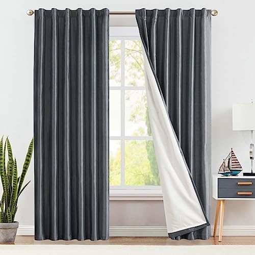 Photo 1 of jinchan Lined Curtains Grey Curtains for Living Room 84 Inch Long Dupioni Faux Silk Drapes for Bedroom Gray Rod Pocket Back Tab Light Filtering Curtains Semi Sheer Window Curtain Set 2 Panels