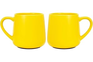 Bosmarlin Glossy Ceramic Coffee Mug, Tea Cup for Office and Home, 18 oz, Suitable for Dishwasher and Microwave(Yellow, 2)