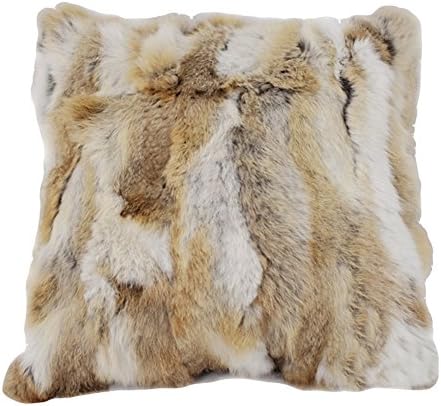 Duoduo Fur Real Rabbit Fur Decorative Throw Pillow Case Fur Pillow Cover Light Brown