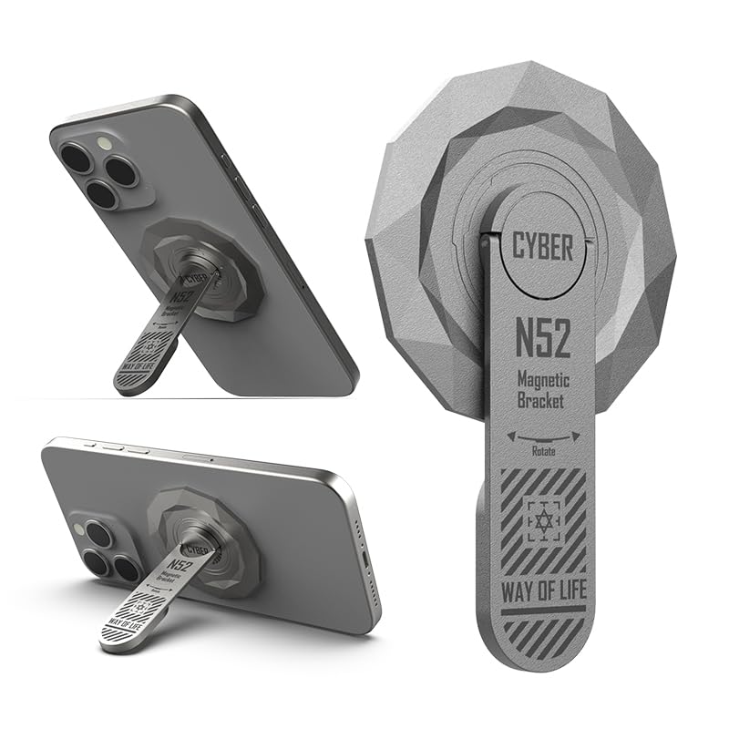 Photo 1 of [2025 New] Magnetic Kickstand for MagSafe & PopSocket Grip, Aluminium Alloy Ultra Light & Ultra Thin, Rotation Angle Adjustment for iPhone 17/16/15/14/13/12 Series (Gray)