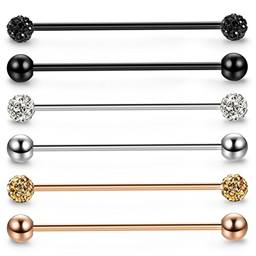 Jstyle 6Pcs 14G Stainless Steel Industrial Barbell Earrings CZ Cartilage Helix Tragus Piercing Body Jewelry