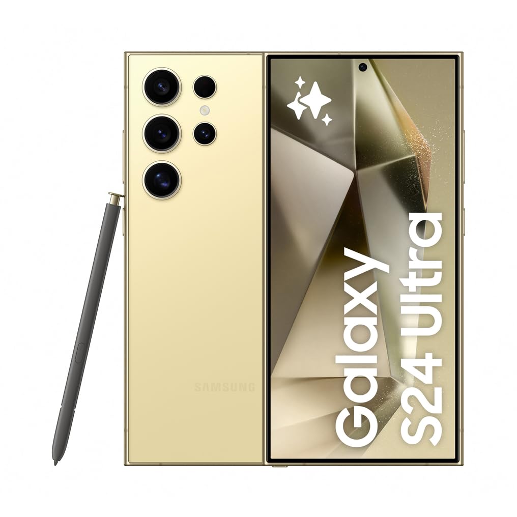 Samsung Galaxy S24 Ultra AI Smartphone, Android-Handy ohne Vertrag, 12GB RAM/512GB Speicher, 200-MP-Kamera, S Pen, Lange Akkulaufzeit, Titanium Yellow, 3 Jahre Herstellergarantie
