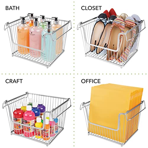 mDesign Modern Stackable Metal Food Storage Organizer Bin Basket with