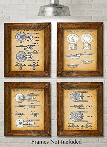 Star Trek Original USS Enterprise Patent Art Prints – Set of Four Photos (8×10) Unframed – Great Gift for Trekkies