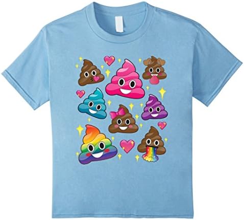 Kids Cute Girl Rainbow Emoji Poop T-Shirt - BFF Gift or PJ Tee 12 Baby Blue