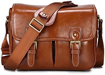 Camera Bag Case Backpack Waterproof PU Leather Travel Bag Shoulder Bag Messenger for Canon Sony Nikon Canon Olympus DSLR Camera (Antique Brown)