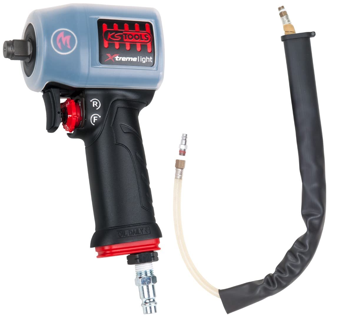 KS Tools miniMONSTER 515.1155 1/2 Inch Xtremelight Back-Friendly High-Performance Compressed Air Impact Wrench 1,390 Nm with Protective Cover and Noise Reduction Hose, AGR Certified