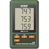 Extech SD200 3-Channel Temperature Datalogger, SD Card | 3 Type-K thermocouple channels, -58 to 2372F, SD card Excel recording, sampling 5-600s/Auto, backlit triple LCD