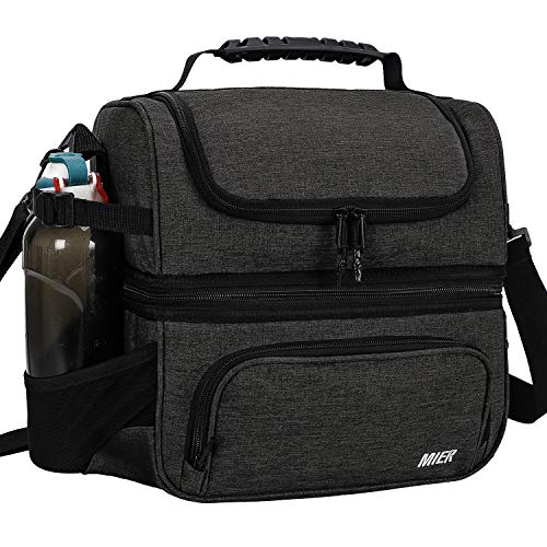 MIER Dual Compartment Lunch Bag Tote with Shoulder Strap for Men and