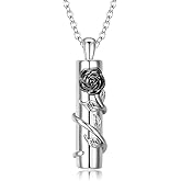 MIfloJew Rose Flower Urn Necklace for Ashes Stainless Steel Cylinder Ash Holder Pendant Cremation Jewelry for Ashes