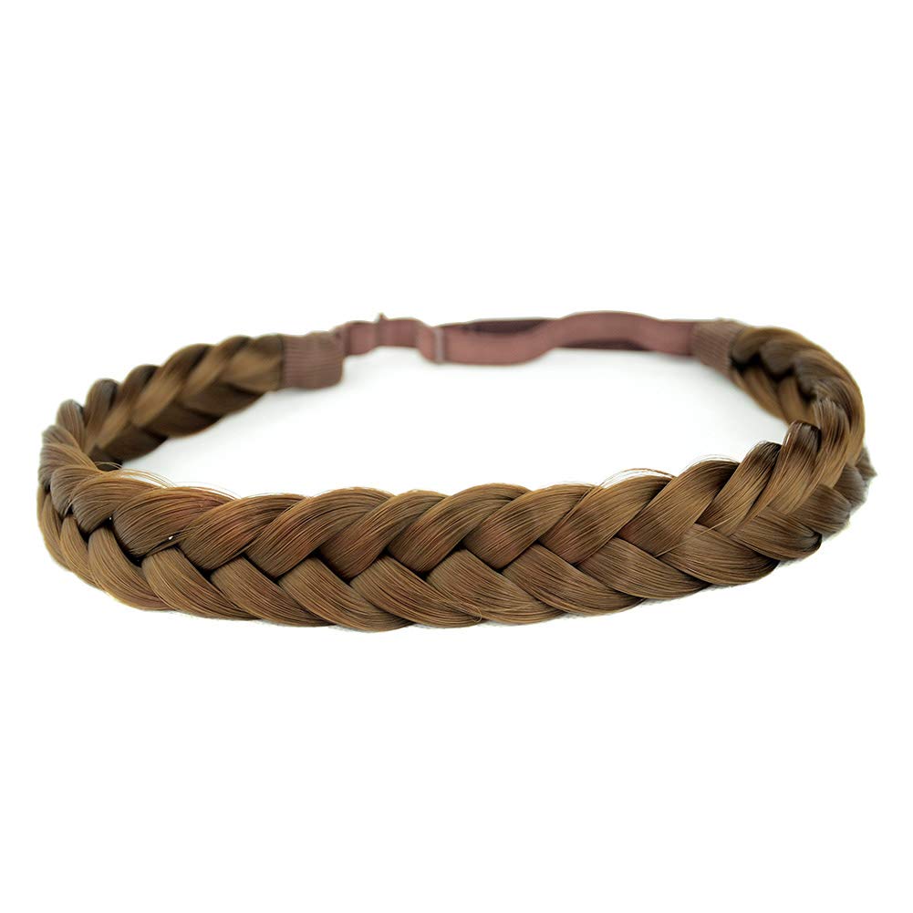 BOBIYA 2 Strand Synthetic Hair Braided Headband Classic Chunky Plaited Braids Elastic Stretch Hairpiece for Women Girl Beauty Accessory (Gray Brown) — image 1