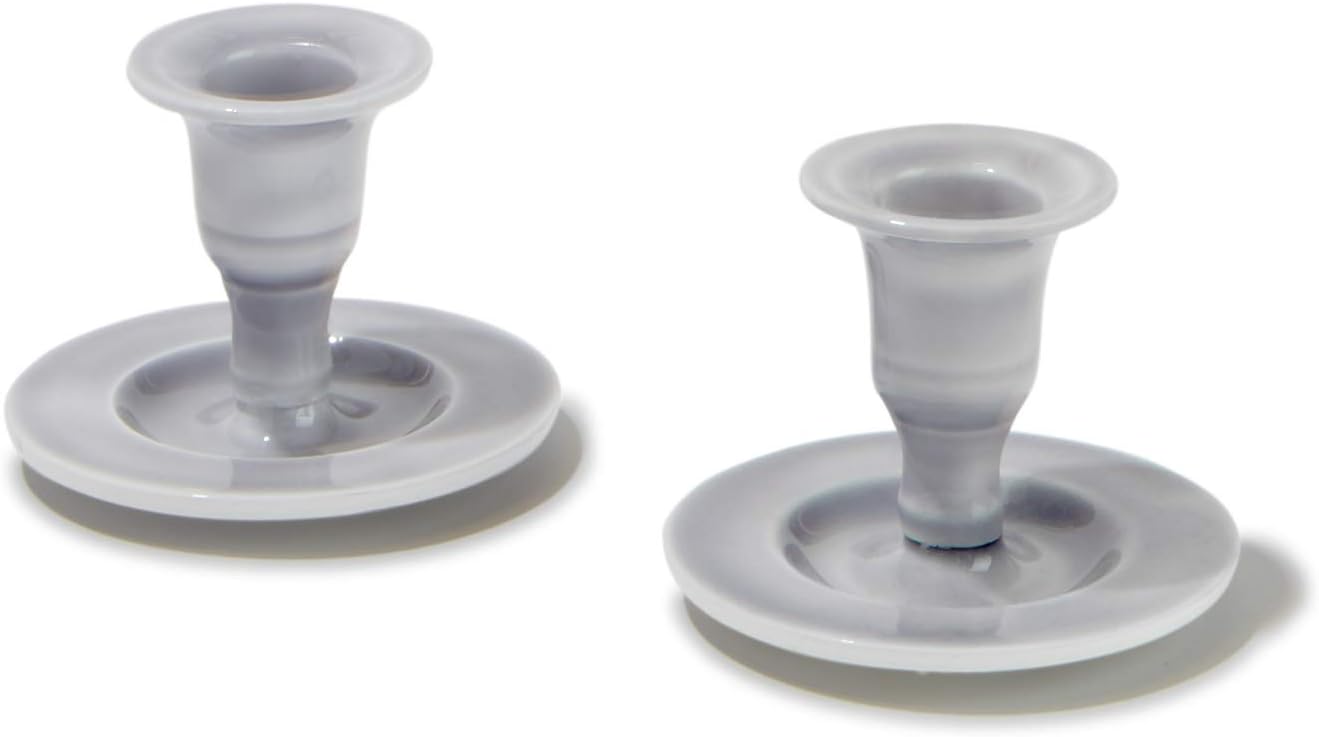 Rustic Taper Candlestick Holder - Set of 2, Short Grey Enamel Candleholders with Distressed Finish, 2.5 Inch Tall, Fits Standard Size Tapered Candles, Vintage, Classic and Farmhouse Decor