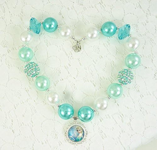 Baby, Toddler Bubblegum Necklace, USA, Child's Chunky Beaded Necklwear, Infant "Frozen" Pendant, Girl's "Elsa" inspired Fashion Jewelry.