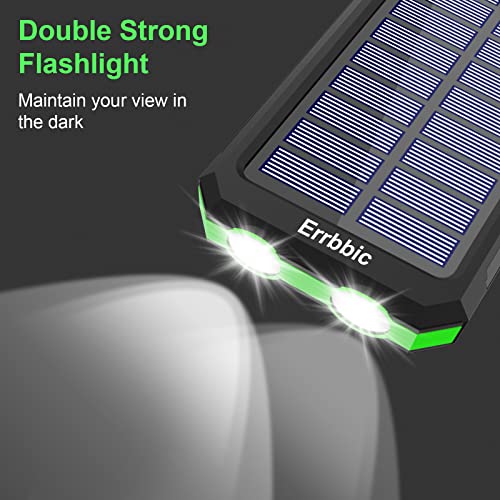ERRBBIC Solar Charger, 20000mAh Solar Power Bank Waterproof Portable