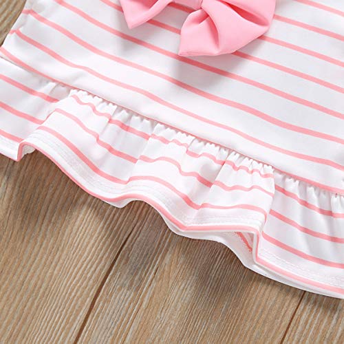 Baby Girl Bikini Striped Beach Swimsuit Ruffles Bathing Suit Adjustable Swimwear 2 Pcs Set (9-12 Months, Pink) - Thumbnail 5