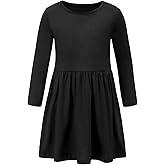 Aisyee Girls Long Sleeve Dress Cotton Casual Dresses Twirly A-line Skater Dress for School Party 2-14 Years