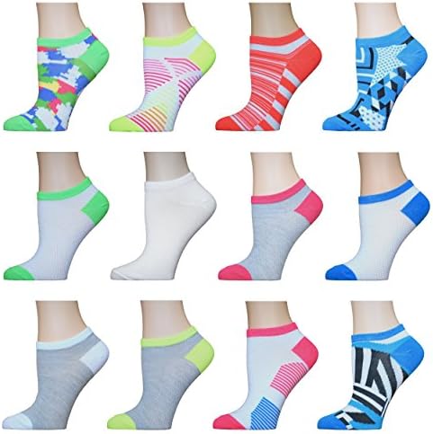 AirStep Women's No Show Athletic Socks - 12 Pack Multi Sock Size 9-11. Fits Shoe Size 4-10.