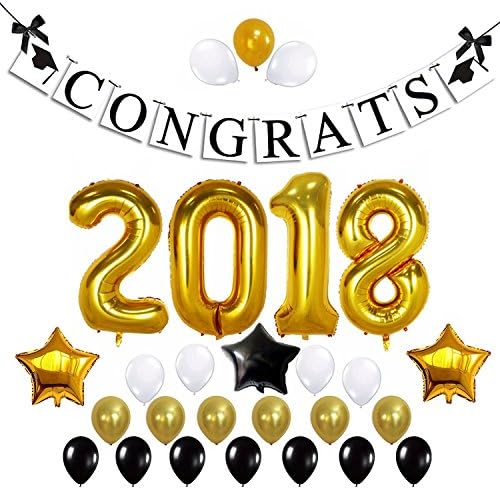 Racol 2018 Balloons Decorations Kit  Large Size, Gold, Black and White Banners Graduation Balloons