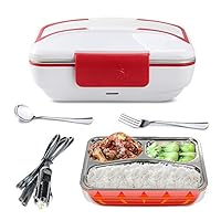 LOHOME Electric Heating Lunch Box - Insulated Car Lunch Box Bento Meal Heater Food Warmer Stainless Steel Portable Lunch Containers with Car Charging Function Free Spoon & Fork (Red)