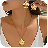 Red Yun En Gold Flower Necklace Earrings Set for Women Chunky Flower Pendant Necklace Statement Big Floral Stud Earrings Trendy Jewelry Set for Women