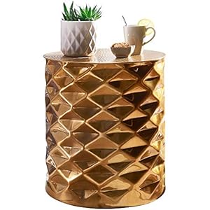 FineBuy Beistelltisch 43,5 x 48 x 43,5 cm Aluminium Gold Couchtisch orientalisch rund | Flacher Hammerschlag Sofatisch…