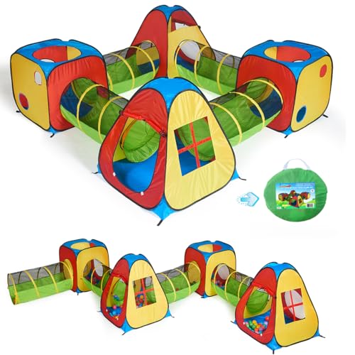 UTEX 8 in 1 Pop Up Kids Play Tent with 4 Tunnel,