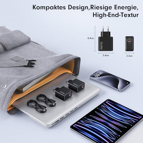 90W USB C Ladegerät, 2-Pack 2 Port Schnellladegerät mit Kabel, GaN PD Charger für iPhone 17/16/15 Series, MacBook Pro, iPad, Galaxy, Pixel und mehr