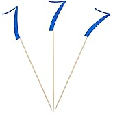 Blue Glitter 7th Birthday Centerpiece Sticks, 12-Pack Number 7 Table Topper Anniversary Party Decorations