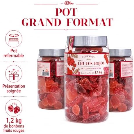 Wonkandy Bonbons Fruits Rouges 1,2 kg – Délicieuses Gommes Tendres aux Saveurs de Fruits des Bois – Format Familial pour Fêtes, Anniversaires et Candy Bar
