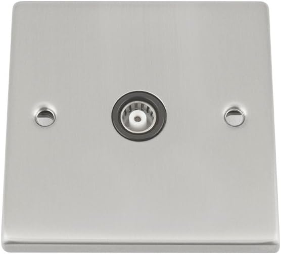 TV Coaxial Aerial Socket Single 1 Gang - Satin Chrome - Black - Square, White,black