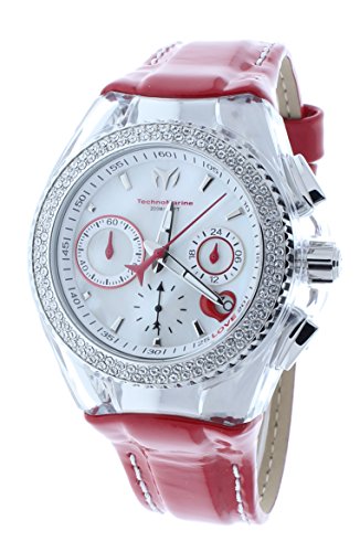 Technomarine TM-117001 Women's Red Valentine Watch Crystal Accented Bezel Japan Chrono Heart-Shaped Date Window