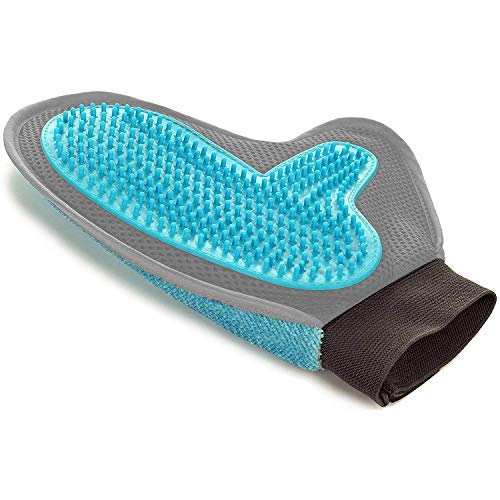 [Enhanced Version] Pet Grooming Glove - Gentle Deshedding Brush Glove - Efficient Pet Hair Remover Mitt - Massage Tool with Enhanced Five Finger Design - Perfect for Dogs & Cats with Long & Short Fur