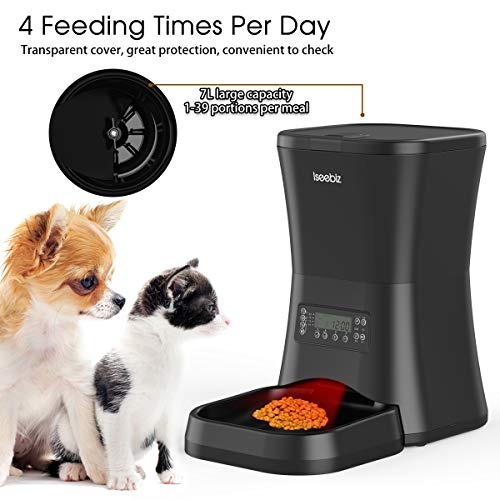 7L Automatic Pet Feeder, Dogs Cats Food Dispenser 4 Meals a Day with Voice Record Remind