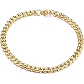 LXBQYSTO Stainless Steel 5mm/7mm/9mm Cuban Link Bracelet for Men, Silver/Gold 7.09/8.27/9.06 inch Fashion Hop Jewelry Gifts