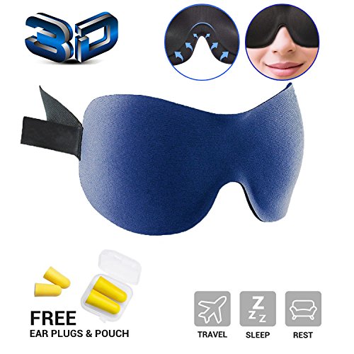 Eye Mask for Sleeping, 3D Contoured Deep Rest Sleeping Mask No Pressure with Ear Plugs,Travel Pouch- Perfect Airplane Blackout Sleep Night Blindfold Eye Cover for Women, Men, Kids (Navy Blue)
