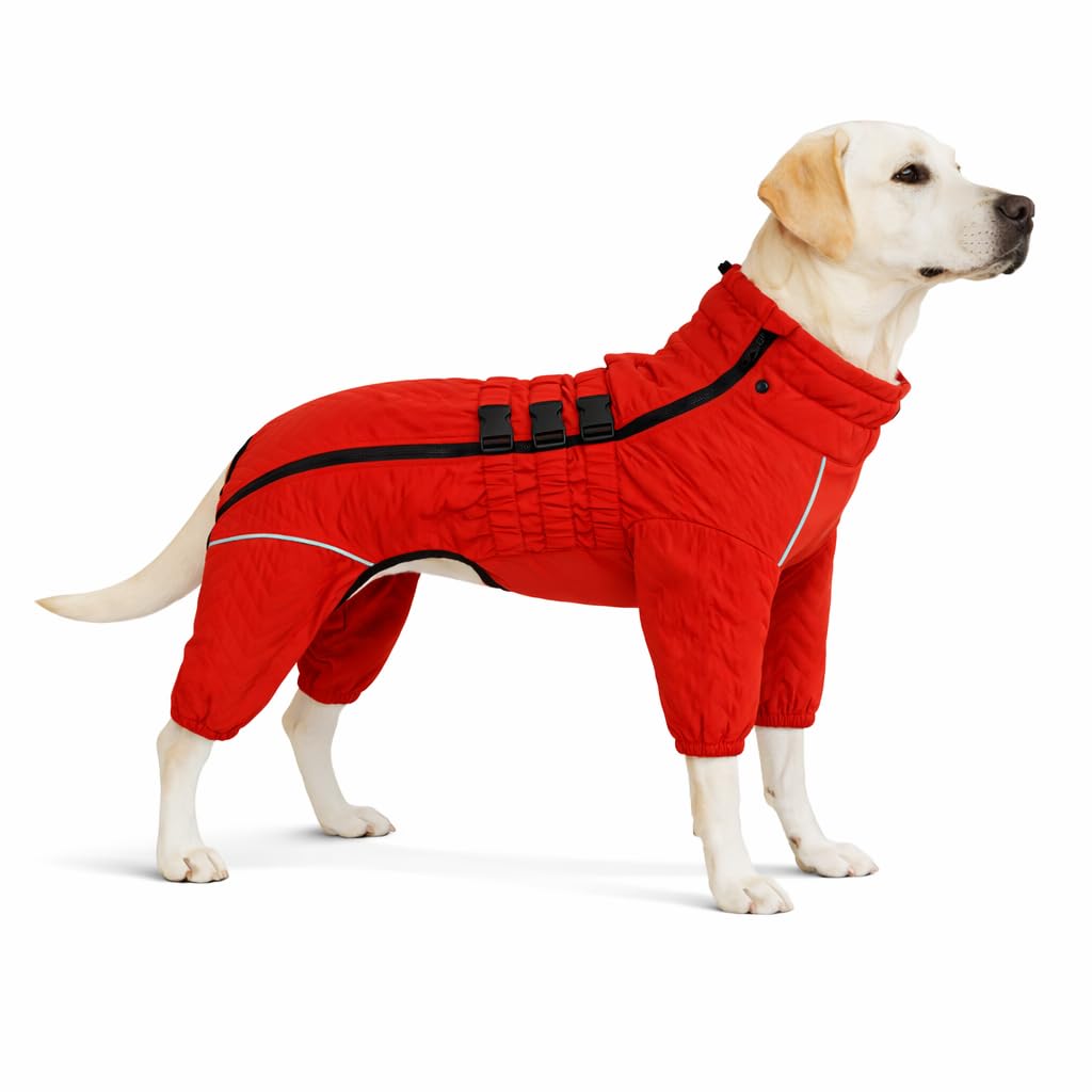 Warm Dog Coat Double Layers Dog Vest, 12 Legs Covered Windproof Waterproof Reflective Warm Dog Vest Outdoor Skating Dog Costume for Small Medium Large Dogs Orange 4XL