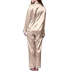 Womens Satin Pajamas Set Long Sleeve Sleepwear