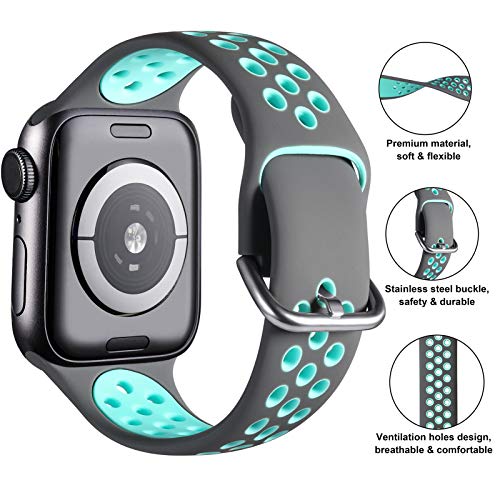 ایگرد | قیمت و خرید Henva Compatible with Apple Watch Band SE 42mm 44mm,  Replacement Accessories Breathable Sport Band Wristbands with Air Holes for  iWatch Series 6/5/4/3/2/1, Gray/Teal, White/Black, S/M