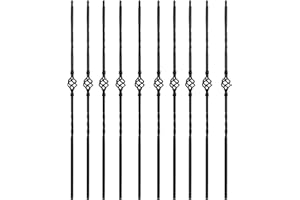 Elecmate Staircase Iron Balusters (Box of 10) Stair Parts 1/2" Square Metal Balusters - Hollow Single Basket Double Twist Staircase Spindles (Real Satin Black), E05