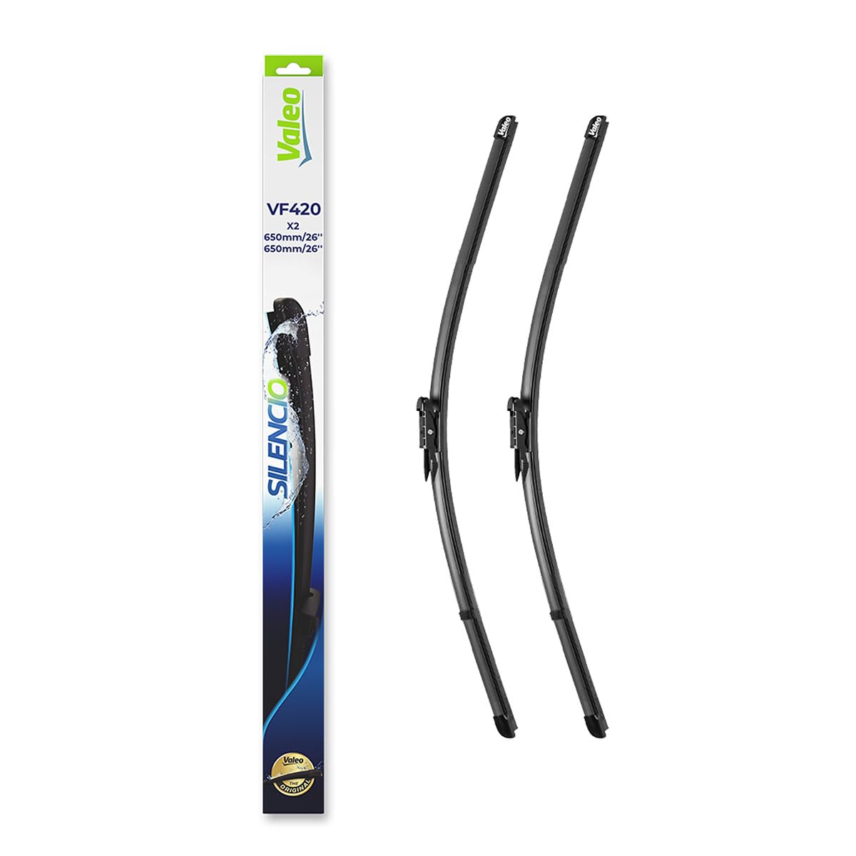 VALEO Silencio Wiper - VF420 - Kit of High Performance, Superior Road Visibility, Easy Installation Original Flat Blades 650mm/650mm - Front - Set of 2 Wiper Blades - 574358