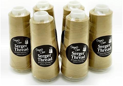 Serger / Embrodery Polyester Thread Cones, Multi-pack of 6 Spools 1640 Yards, KHAKI