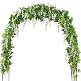 Mavee 4 Pcs 7.2 Feet Artificial Flower Vine Silk Wisteria Garland Hanging Rattan with Ivy Leaf for Wedding Home Decor (White)